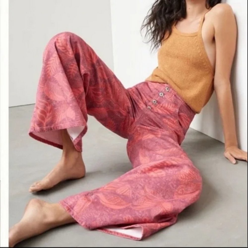 Anthropologie Pilcro 27 NWT The Upper-Case A Wide Leg Jeans Pink Bell Bottoms - Picture 2 of 6